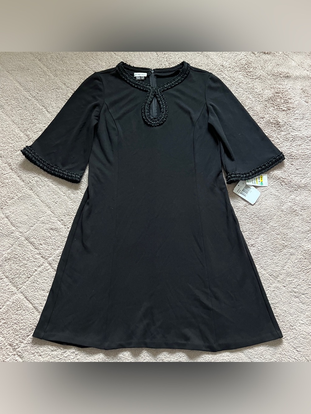 NWT André Oliver Embroidered 3/4 Bell Sleeve Midi Dress Preppy Old Money Sz 8